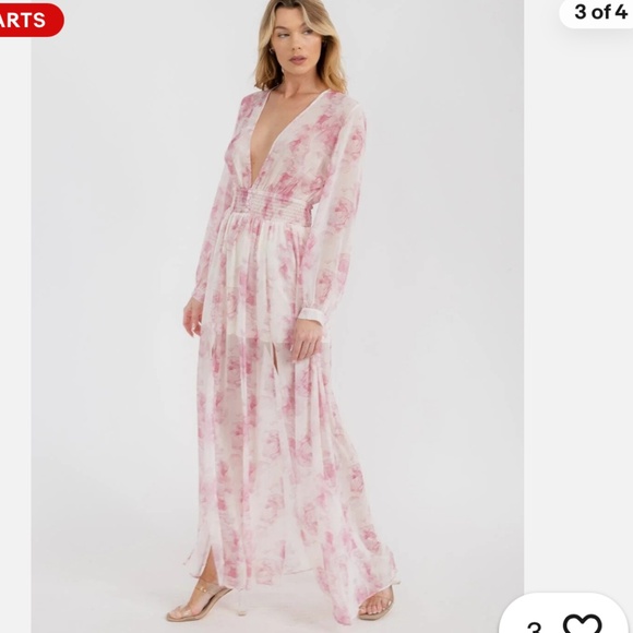 #520 Elegant Pink Floral Maxi Dress - Picture 3 of 5